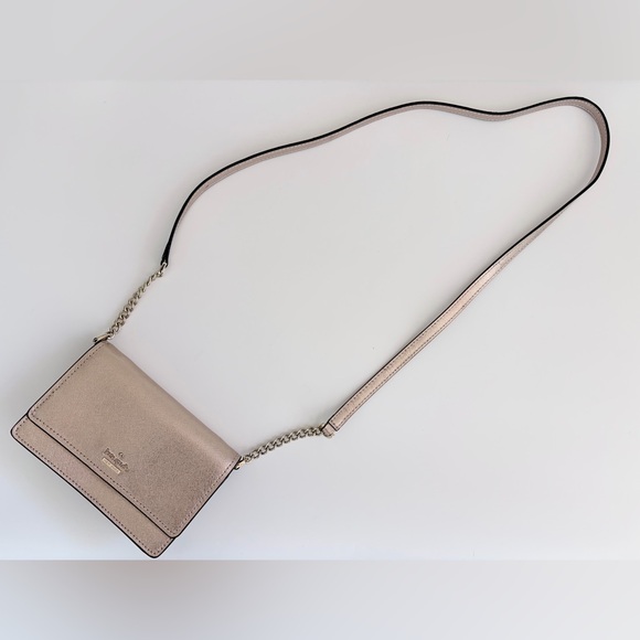 Kate Spade Rose Gold Metallic Leather Flap Crossbody Bag Chain Purse - Picture 7 of 16